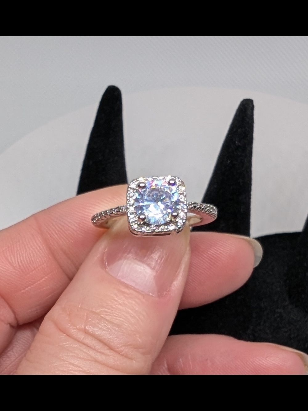 Sterling Silver Cushion Halo White CZ Ring